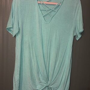 7th Ray Aqua Striped Short Sleeve Top